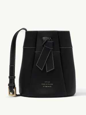 Black leather knot bucket bag