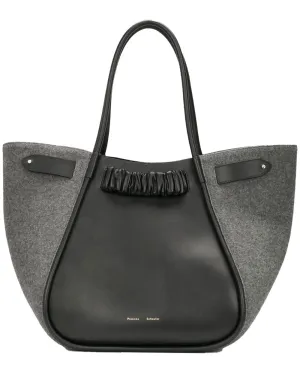 Felted Extra Large Rouched Tote in Black Grey