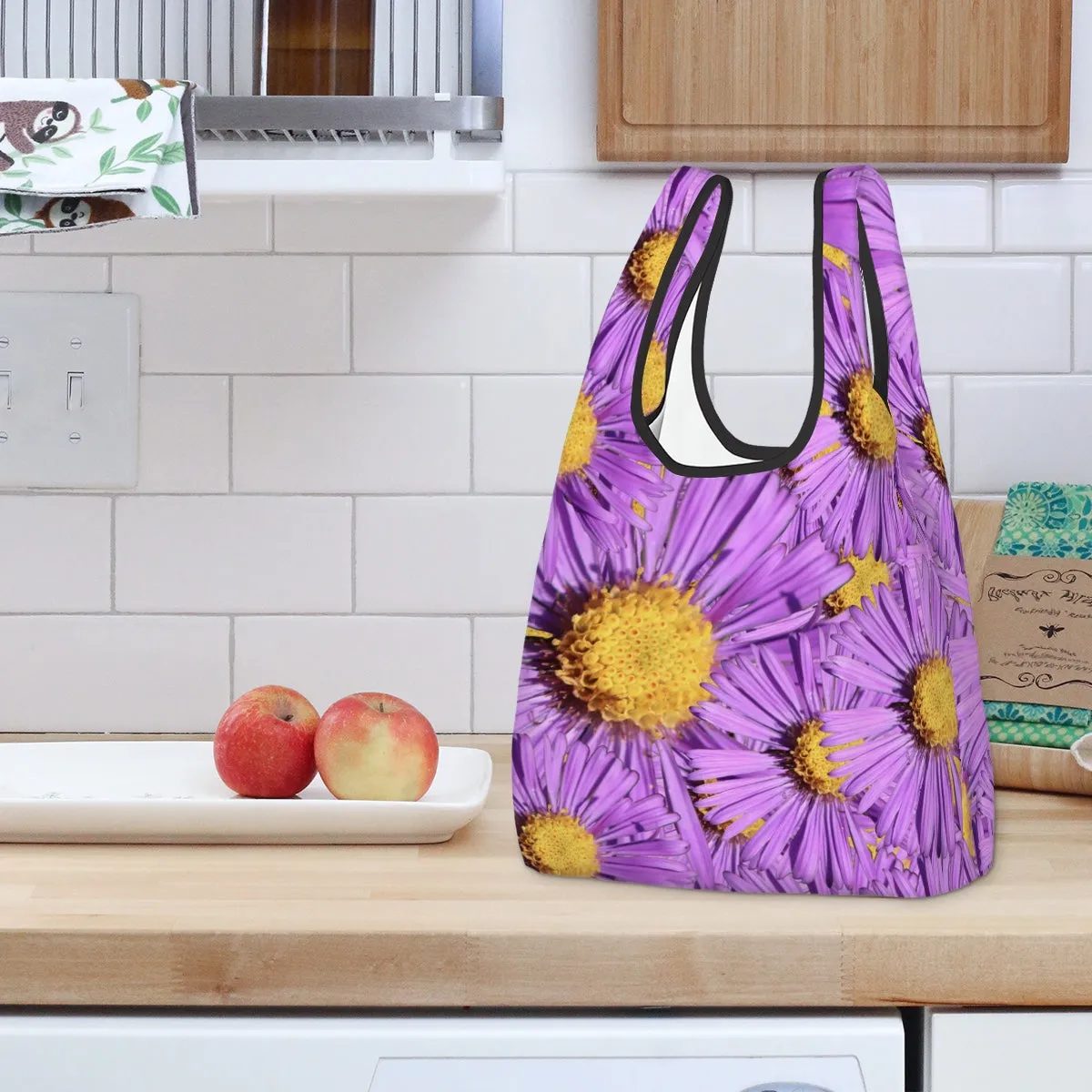Folding Shopping Bag (Polyester with storage pouch) Purple Aster 1
