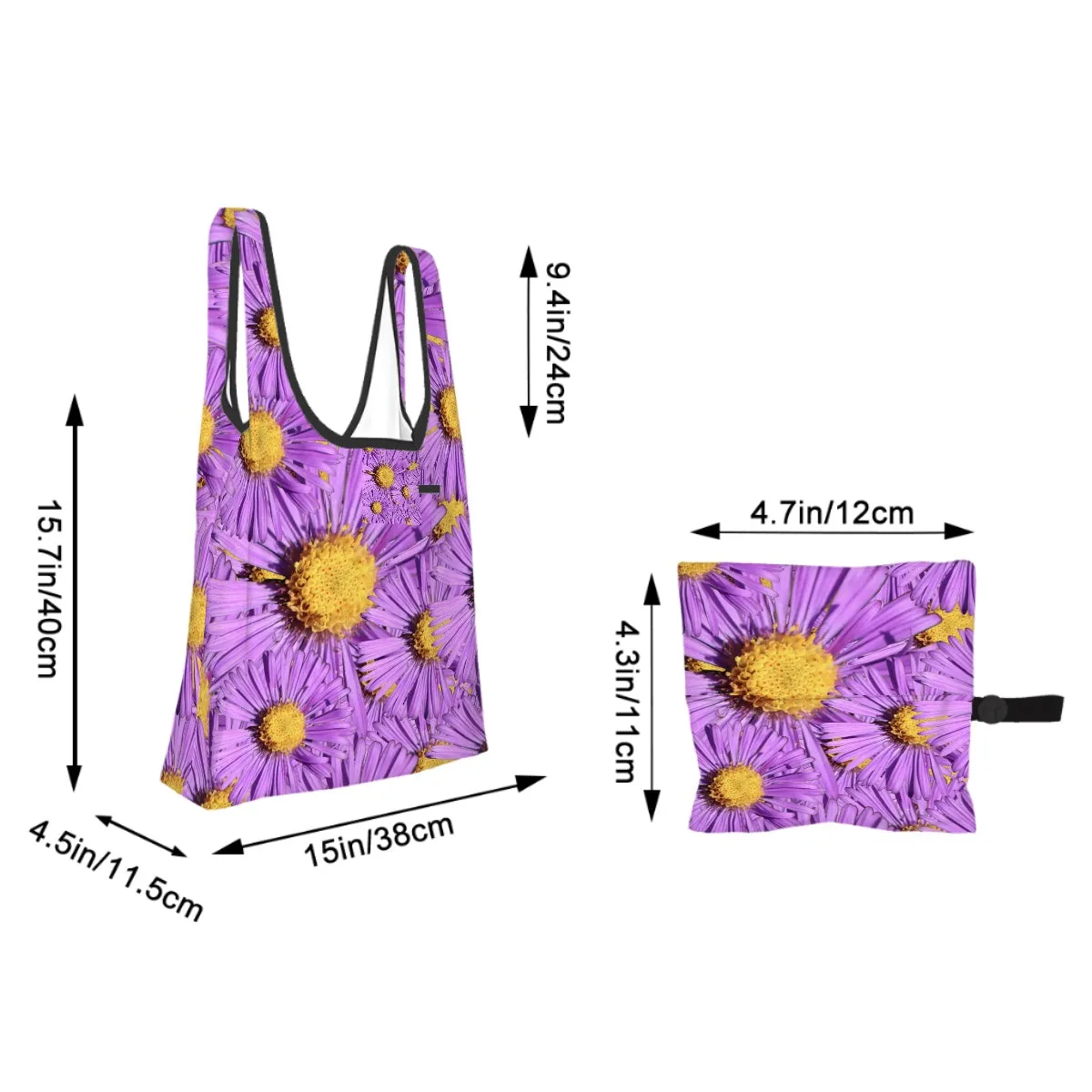 Folding Shopping Bag (Polyester with storage pouch) Purple Aster 1