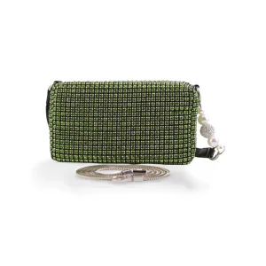Heiress Pouch, Luxury Women's Diamond Rhinestone Mesh Pearl Handle Silver Stainless Steel Chain Purse