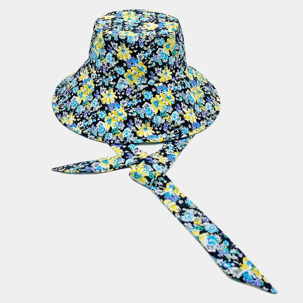 iLLASPARKZ Flower Patterned Chin Tie Bucket Hat