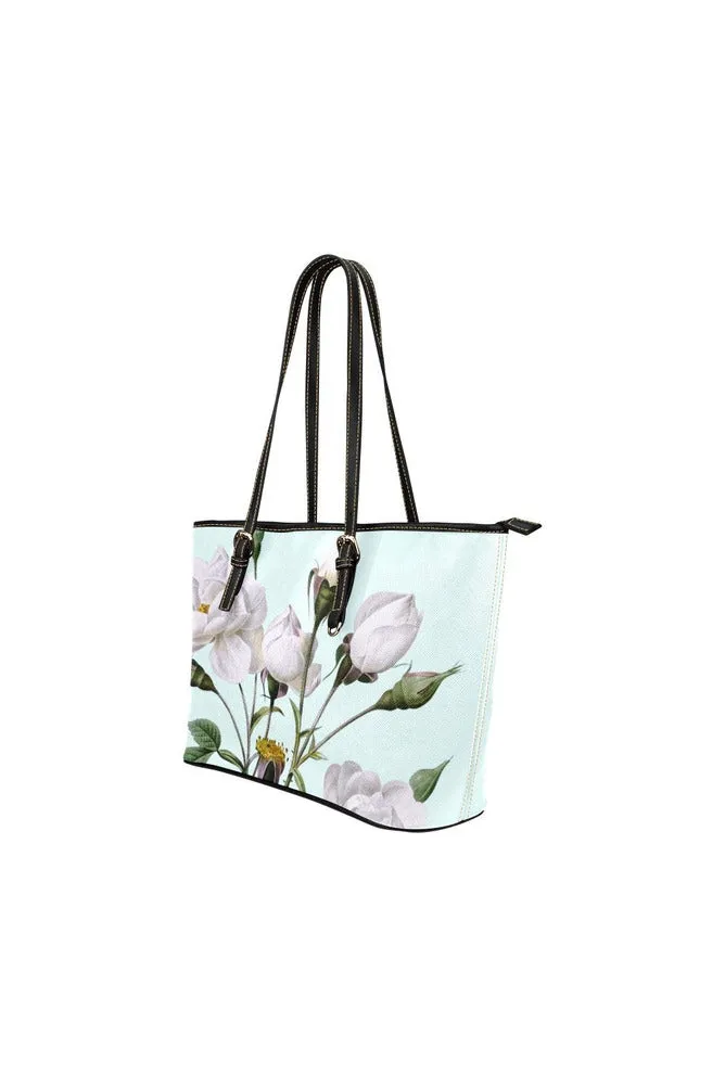 Light Blue Floral Leather Tote Bag/Small