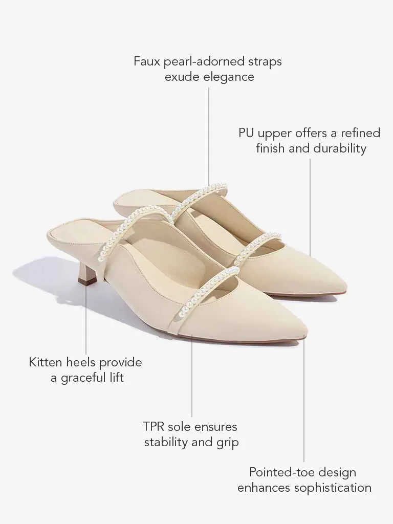LUNA BLU Ivory Pearlescent Design Kitten Mules