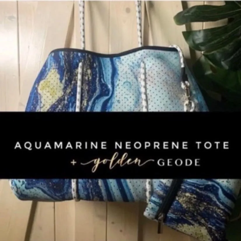 new Pink Coral Reef Neoprene Tote waterproof bag hot pink paracords & interior   aqua turquoise sides w baseboard rain snow shore 2023