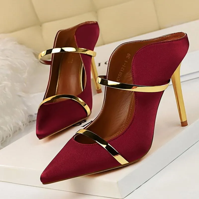 Sexy Pointed Toe Date Satin Heels