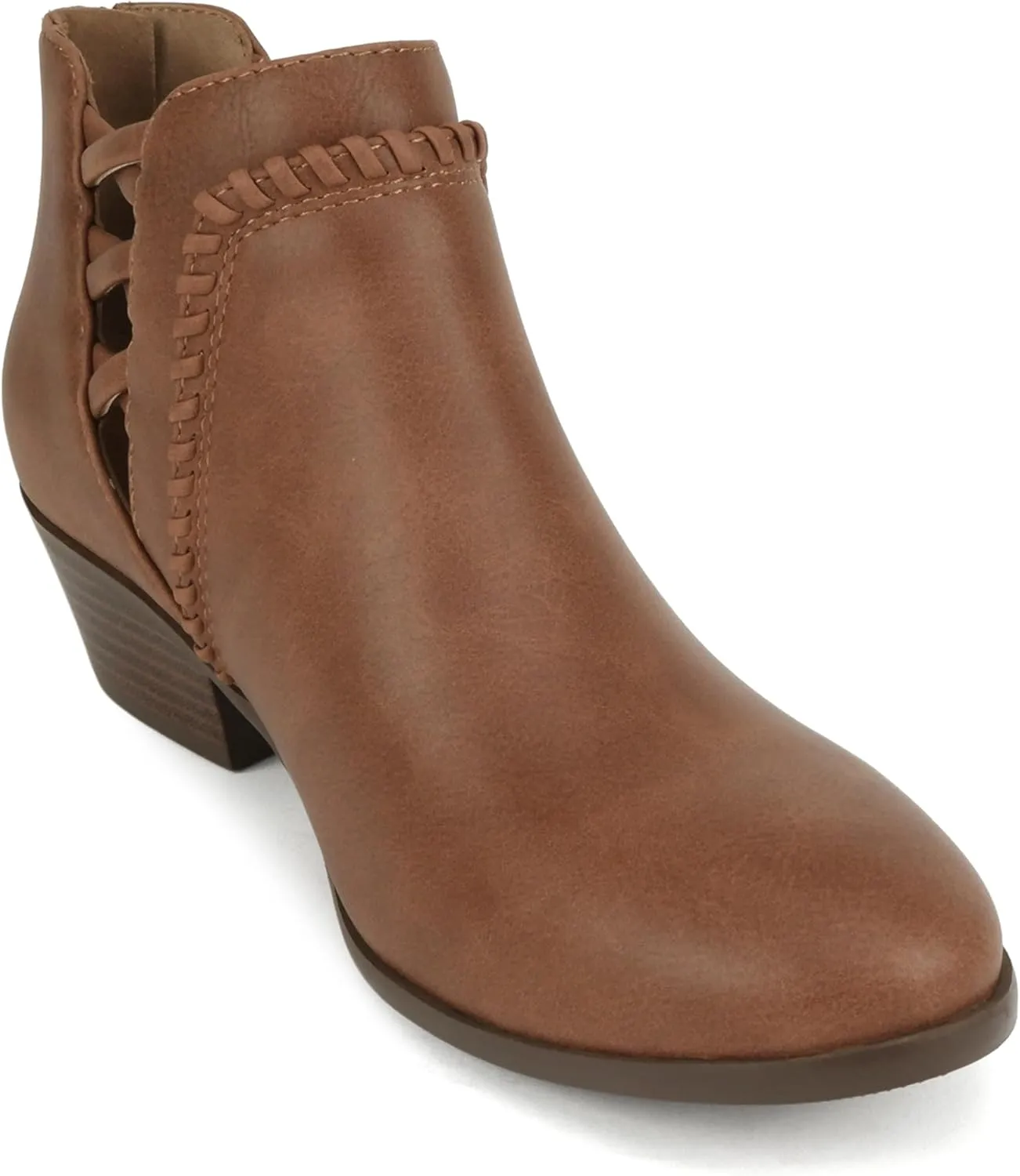 Soda Sincere Women's Low Ankle Heel Bootie with Elastic Cross Straps