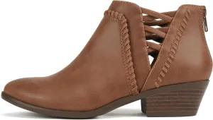 Soda Sincere Women's Low Ankle Heel Bootie with Elastic Cross Straps