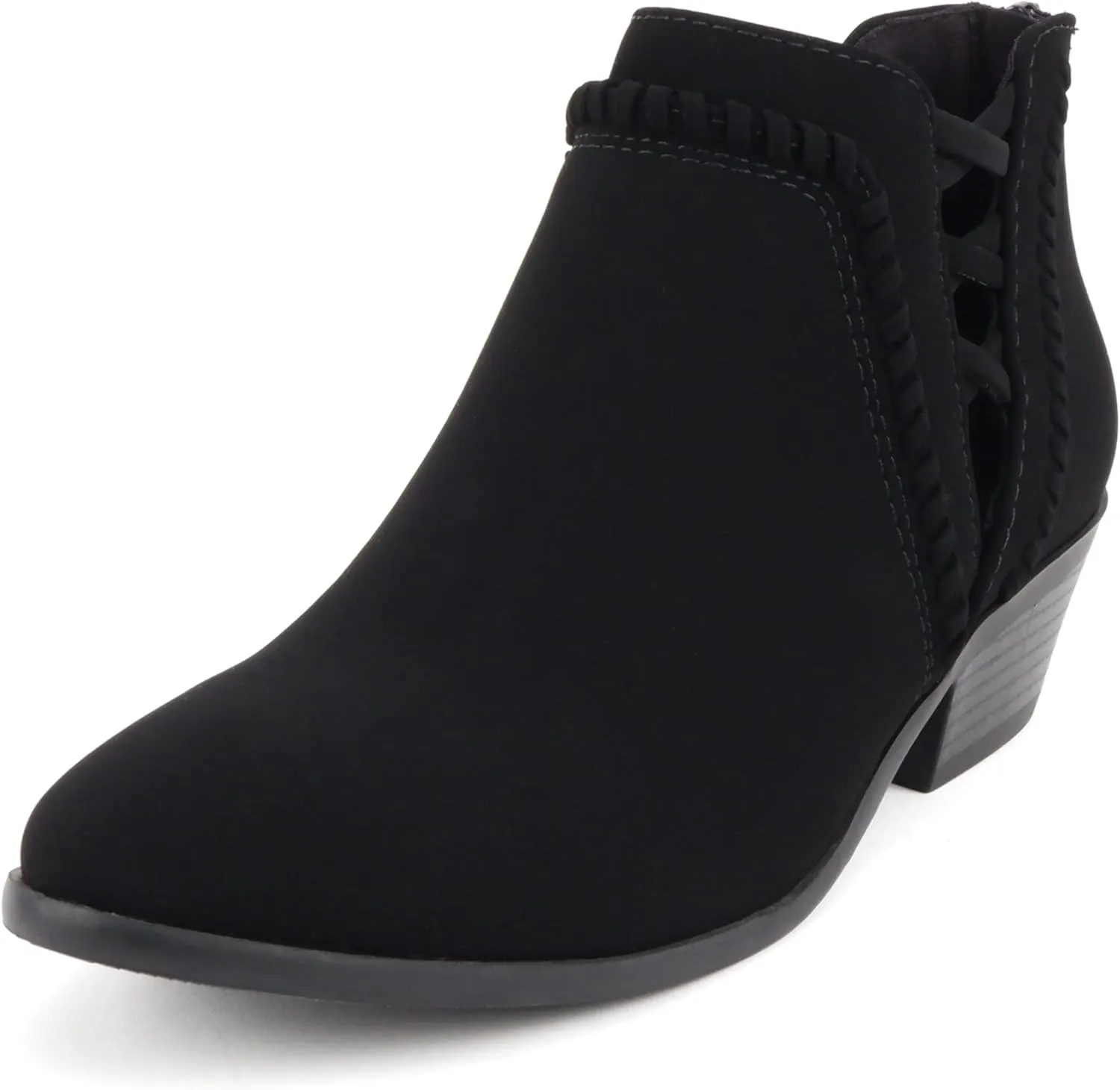 Soda Sincere Women's Low Ankle Heel Bootie with Elastic Cross Straps