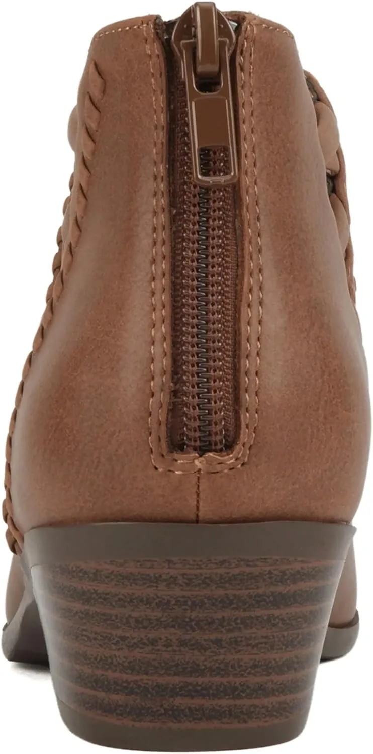 Soda Sincere Women's Low Ankle Heel Bootie with Elastic Cross Straps
