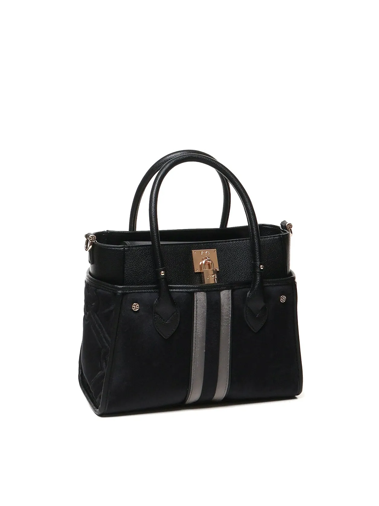 Velvet Black Embroidered Bag with Padlock